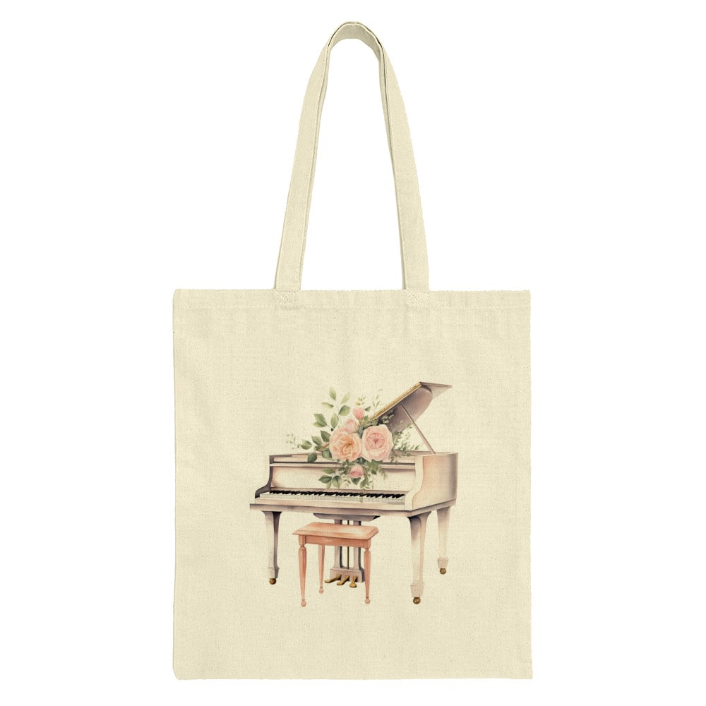 Floral Piano Tote Bag, Music Lover Gift, Aesthetic Tote Bag, Unique Handbag, Book Bag, Everyday Tote, Cute Tote Bag, Gift for Her - Tawshia