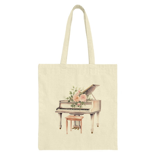 Floral Piano Tote Bag, Music Lover Gift, Aesthetic Tote Bag, Unique Handbag, Book Bag, Everyday Tote, Cute Tote Bag, Gift for Her - Tawshia