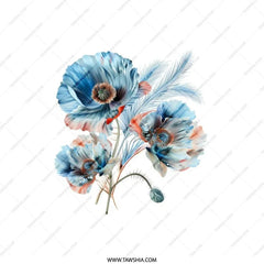 Blue Poppy Pillow, Floral Throw Pillow, Flower Decorative Pillow, Botanical Cushion Cover, Home Decor Accent, Modern Design Gift - Tawshia