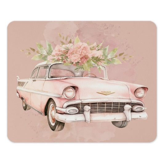 Pink Car MousePad, 57 Chevy Art, Floral Car Gift, Vintage Car, Classic Car Mouse Pad, Car Lover Gift, Pastel Decor, Car Art - Tawshia