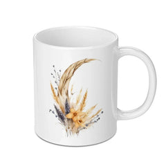 Boho Floral Mug, Watercolor Flower Coffee Cup, Aesthetic Botanical Mug, Elegant Feather and Flower Mug, Unique Gift Idea, Mug For Her - Tawshia