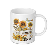 Sunflower VW Van Mug, Boho Hippie Mug, Floral Camper Mug, Cute Butterfly Coffee Mug, Road Trip Gift, Nature Lover Gift, Summer Mug - Tawshia