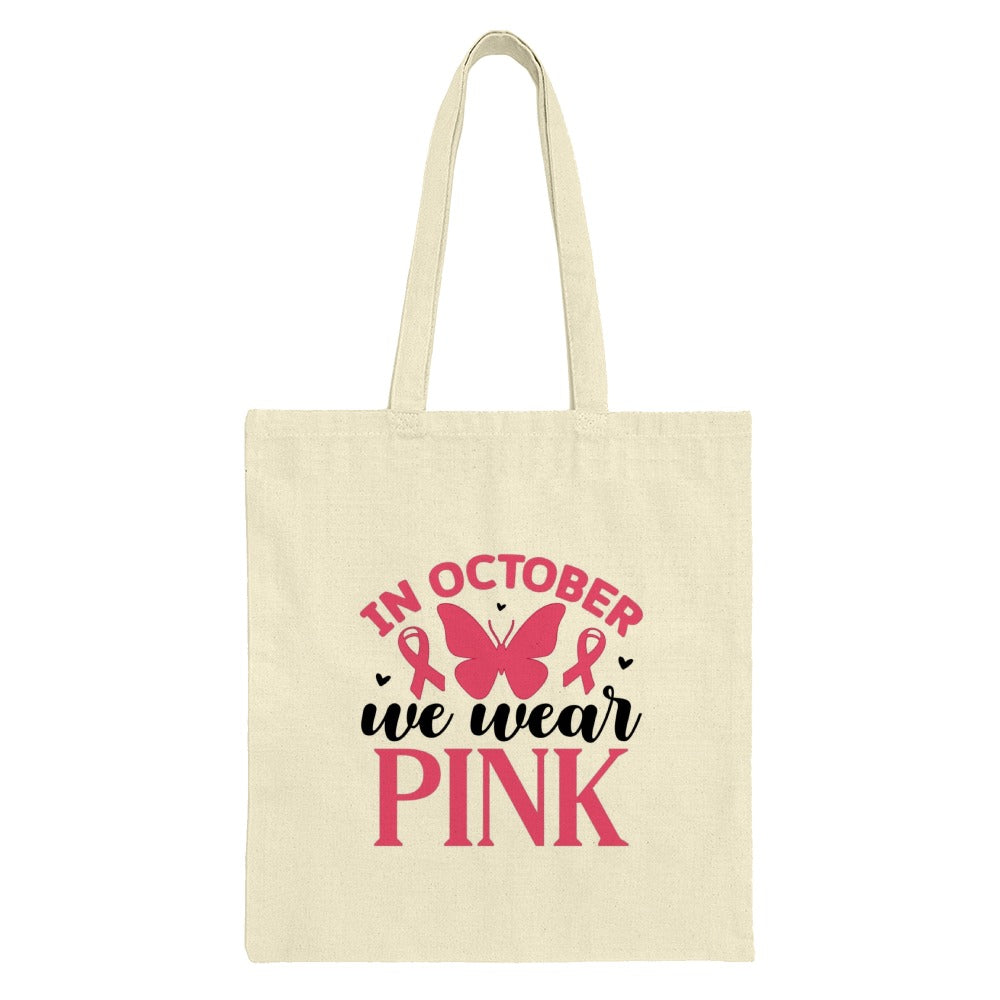 October We Wear Pink Tote Bag, Butterfly Ribbon Design Tote Bag, Breast Cancer Awareness, Gift Idea for Women, Support the Cause - Tawshia
