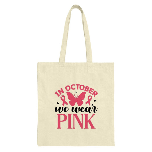 October We Wear Pink Tote Bag, Butterfly Ribbon Design Tote Bag, Breast Cancer Awareness, Gift Idea for Women, Support the Cause - Tawshia