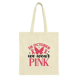 October We Wear Pink Tote Bag, Butterfly Ribbon Design Tote Bag, Breast Cancer Awareness, Gift Idea for Women, Support the Cause - Tawshia