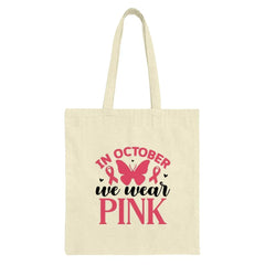 October We Wear Pink Tote Bag, Butterfly Ribbon Design Tote Bag, Breast Cancer Awareness, Gift Idea for Women, Support the Cause - Tawshia