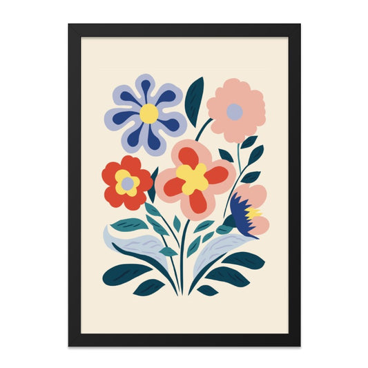 Floral Wall Art Print, Colorful Flower Bouquet, Modern Botanical Art, Home Decor, Framed Wall Art, Minimalist Flower Art - Tawshia