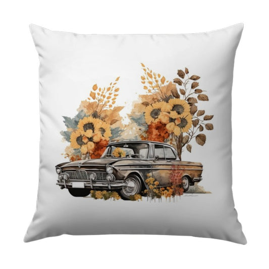 Classic Car Throw Pillow, Sunflower Pillow, Vintage Car Decor, Autumnal Home Decor, Decorative Throw Pillow, Trendy Gift Idea - Tawshia