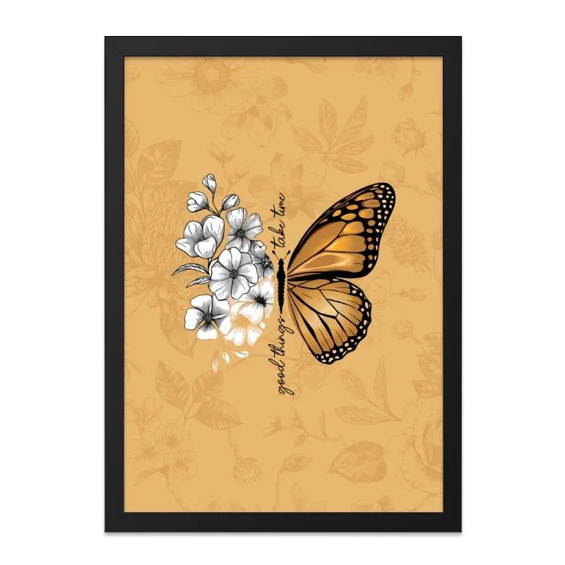Butterfly Framed Wall Art, Inspirational Quote Print, Floral Wall Decor, Monarch Butterfly Art, Nature Inspired Artwork, Home Decor - Tawshia