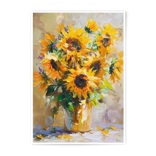 Sunflower Photographic Print, Floral Still Life Art, Impressionist Style Painting, Bright Yellow Home Decor, Flower Bouquet Wall Art - Tawshia