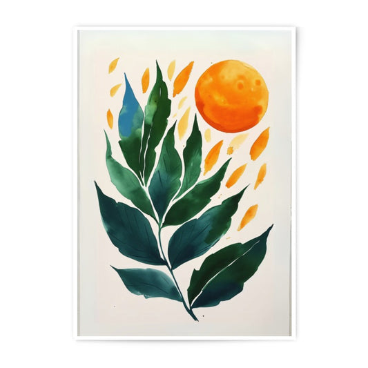 Watercolor Leaves Photographic Print, Botanical Wall Art, Modern Home Decor, Abstract Sun Art, Nature Inspired Print, Gallery Wall Art - Tawshia