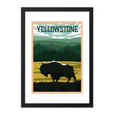 Yellowstone Wall Art, National Park Decor, Buffalo Illustration, Landscape Art Print, Travel Poster, Nature Wall Hanging, Home Decor - Tawshia