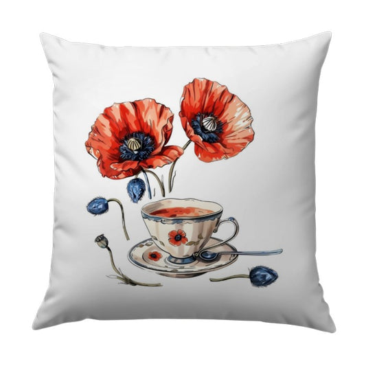 Poppy Pillow, Floral Pillow, Tea Cup Pillow, Flower Pillow, Cottagecore Pillow, Spring Decor, Home Decor Pillow, Gift Idea Pillow - Tawshia