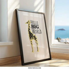 Giraffe Framed Wall Art, Nursery Decor, Kids Room Art, Hello Big World Print, Animal Art, Safari Theme, Modern Art, Gift Idea - Tawshia
