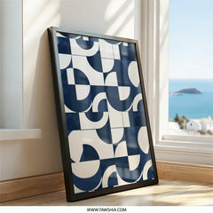Geometric Wall Art, Abstract Print, Navy Blue Art, Modern Wall Decor, Circle Square Pattern, Minimalist Home Decor, Trendy Art Print - Tawshia