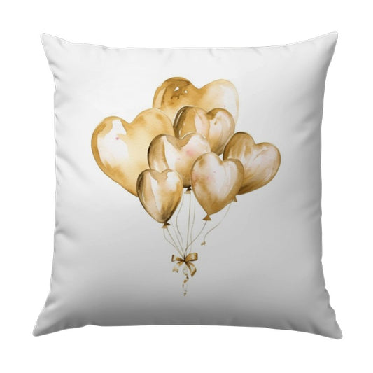 Golden Heart Balloons Pillow, Romantic Throw Pillow, Love Balloons Cushion, Decorative Pillow for Home Decor, Anniversary Gift - Tawshia