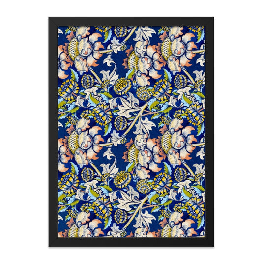 Vintage Floral Wall Art, William Morris Inspired Print, Botanical Art Print, Antique Flower Illustration, Navy Blue Wall Decor, Home Decor - Tawshia