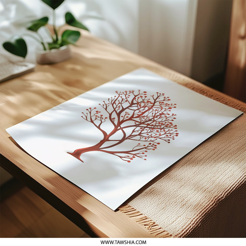Red Berry Tree Photographic Print, Minimalist Tree Wall Art, Botanical Decor, Nature Photography, Red Accent Print, Modern Home Decor - Tawshia