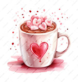 Hot Chocolate Mug, Heart Mug, Valentines Gift, Coffee Cup, Cocoa Cup, Watercolor Design, Heart Marshmallows, Valentines Mug - Tawshia