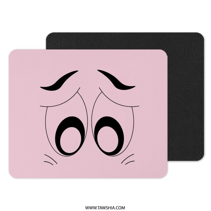 Cartoon Eyes Mouse Pad, Funny Sad Eyes, Pink Computer Accessory, Cute Desk Decor, Office Gift, Gamer Gift, Unique Mousepad - Tawshia