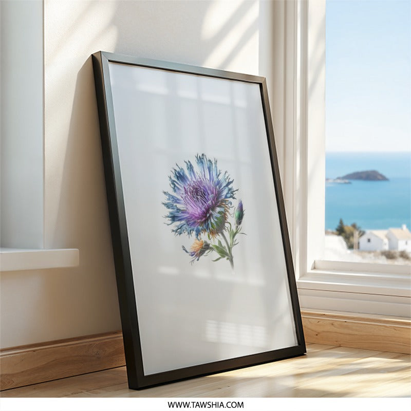 Purple Thistle Wall Art, Botanical Art Print, Floral Wall Decor, Flower Illustration, Nature Inspired Home Decor - Tawshia