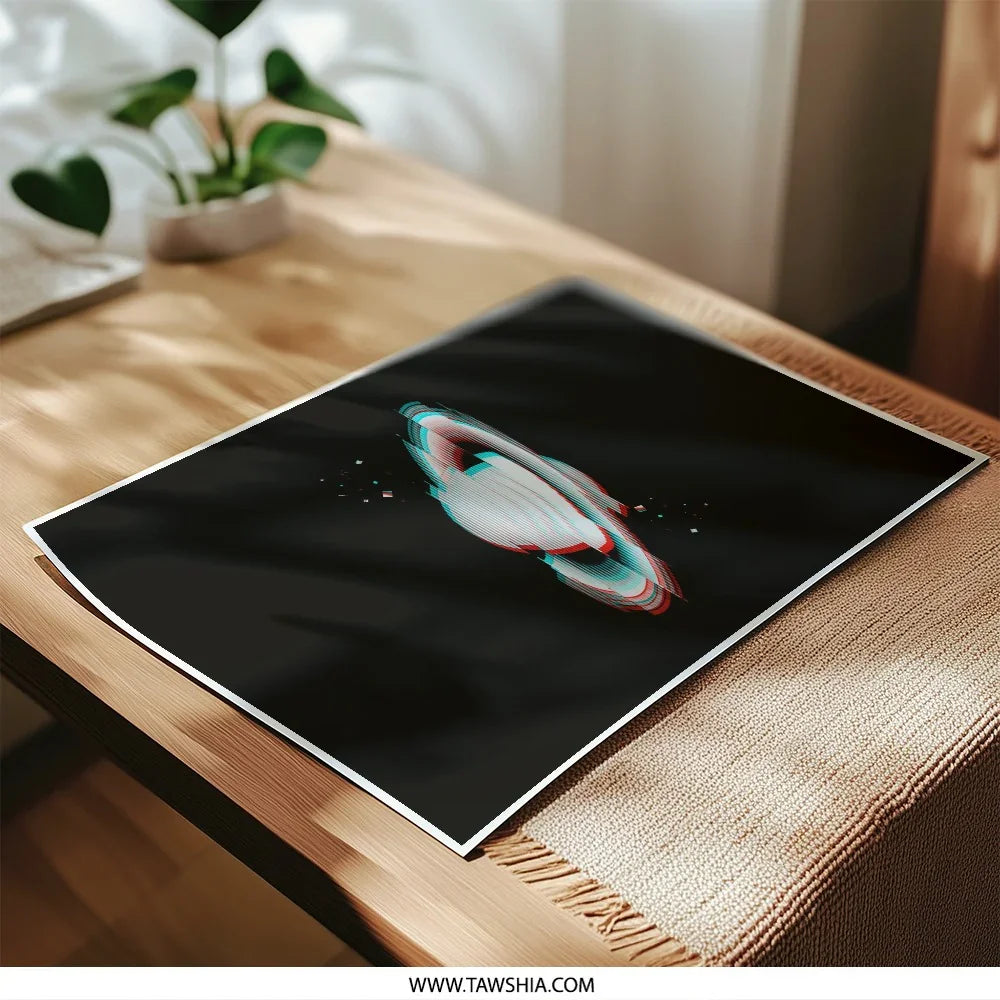 Glitch Saturn Photographic Print, Space Art, Minimalist Astronomy, Unique Wall Decor, Planet Poster - Tawshia