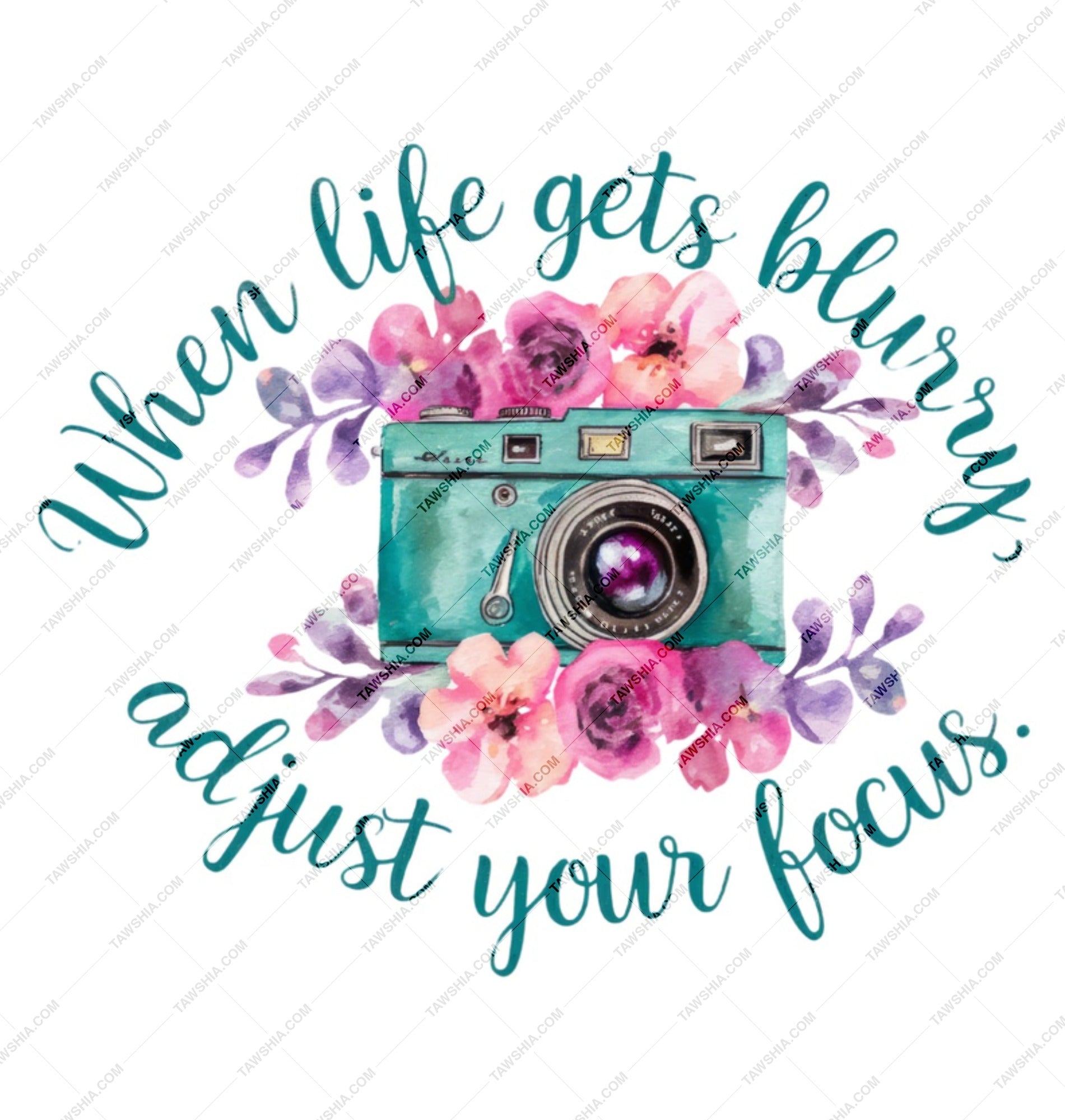 Adjust Your Focus Mug, Floral Camera Mug, Inspirational Quote Mug, Photographer Gift, Motivational Mug, Teal Camera Mug - Tawshia