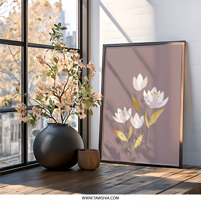 Floral Wall Art, White Flowers Print, Minimalist Art, Botanical Print, Flower Illustration, Floral Poster, Home Decor, Modern Wall Decor - Tawshia