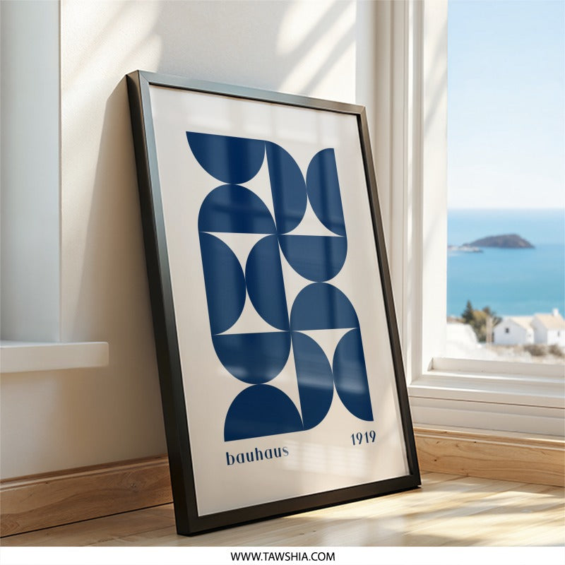 Bauhaus Wall Art, Geometric Print, Mid Century Modern Art, Navy Blue Art, 1919 Print, Abstract Wall Decor, Minimalist Art Print - Tawshia