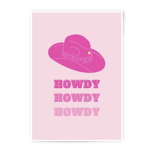 Howdy Photographic Print, Pink Cowboy Hat Art, Western Decor Print, Cowgirl Wall Art, Trendy Dorm Decor, Pink Aesthetic Room Decor - Tawshia