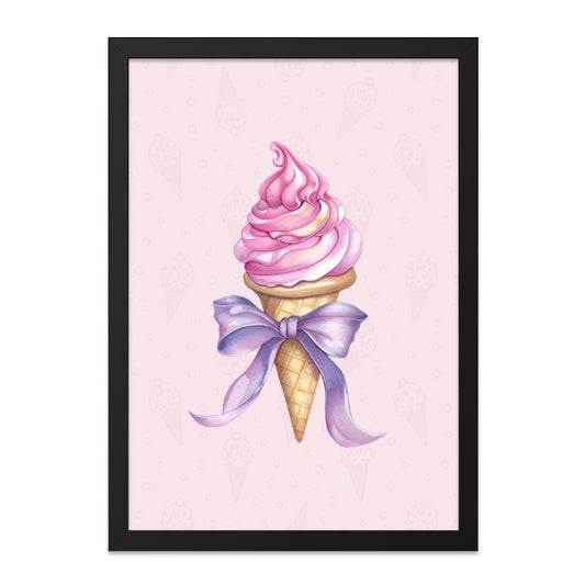 Ice Cream Framed Wall Art, Pink Dessert Decor, Sweet Treat Print, Bow Art, Kitchen Wall Art, Foodie Gift, Pastel Wall Art, Nursery Decor - Tawshia
