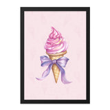 Ice Cream Framed Wall Art, Pink Dessert Decor, Sweet Treat Print, Bow Art, Kitchen Wall Art, Foodie Gift, Pastel Wall Art, Nursery Decor - Tawshia