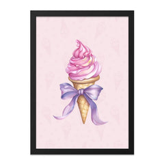 Ice Cream Framed Wall Art, Pink Dessert Decor, Sweet Treat Print, Bow Art, Kitchen Wall Art, Foodie Gift, Pastel Wall Art, Nursery Decor - Tawshia