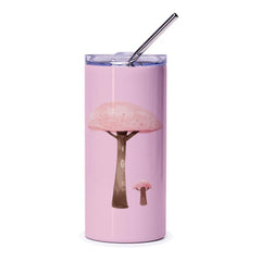 Pink Mushroom Tree Tumbler, Whimsical Design Tumbler, Nature Inspired Drinkware, Travel Mug, Stainless Steel Tumbler with Straw - Tawshia