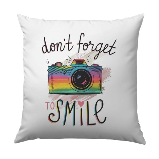 Rainbow Camera Pillow, Don't Forget to Smile, Photography Lover Gift, Inspirational Decor, Colorful Art Pillow, Home Decor Pillow - Tawshia