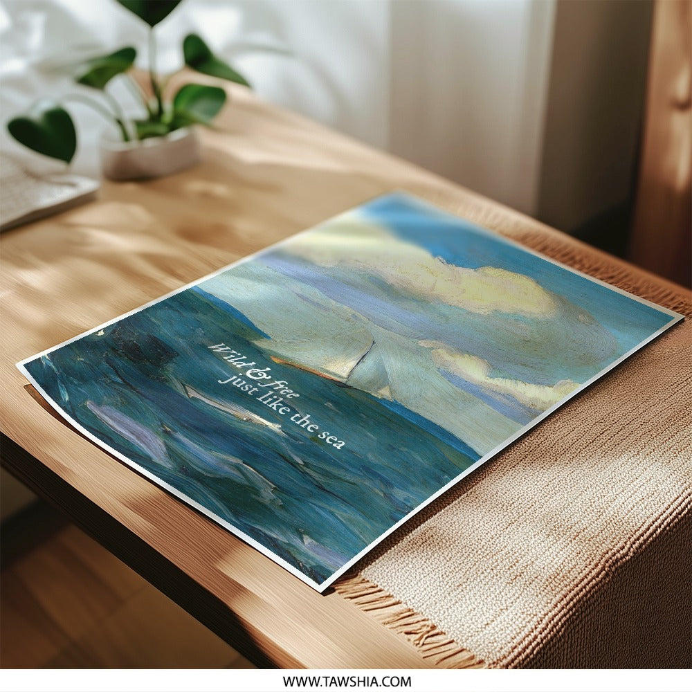 Sailing Boat Photographic Print, Ocean Painting Art, Wild and Free Sea Scape, Coastal Wall Decor, Nautical Art Print, Sea Lover Gift - Tawshia