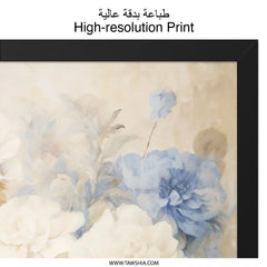 Floral Wall Art Print, Blue and White Peony Flower Painting, Elegant Home Decor, Botanical Art Print, Gift for Her, Framed Wall Art - Tawshia