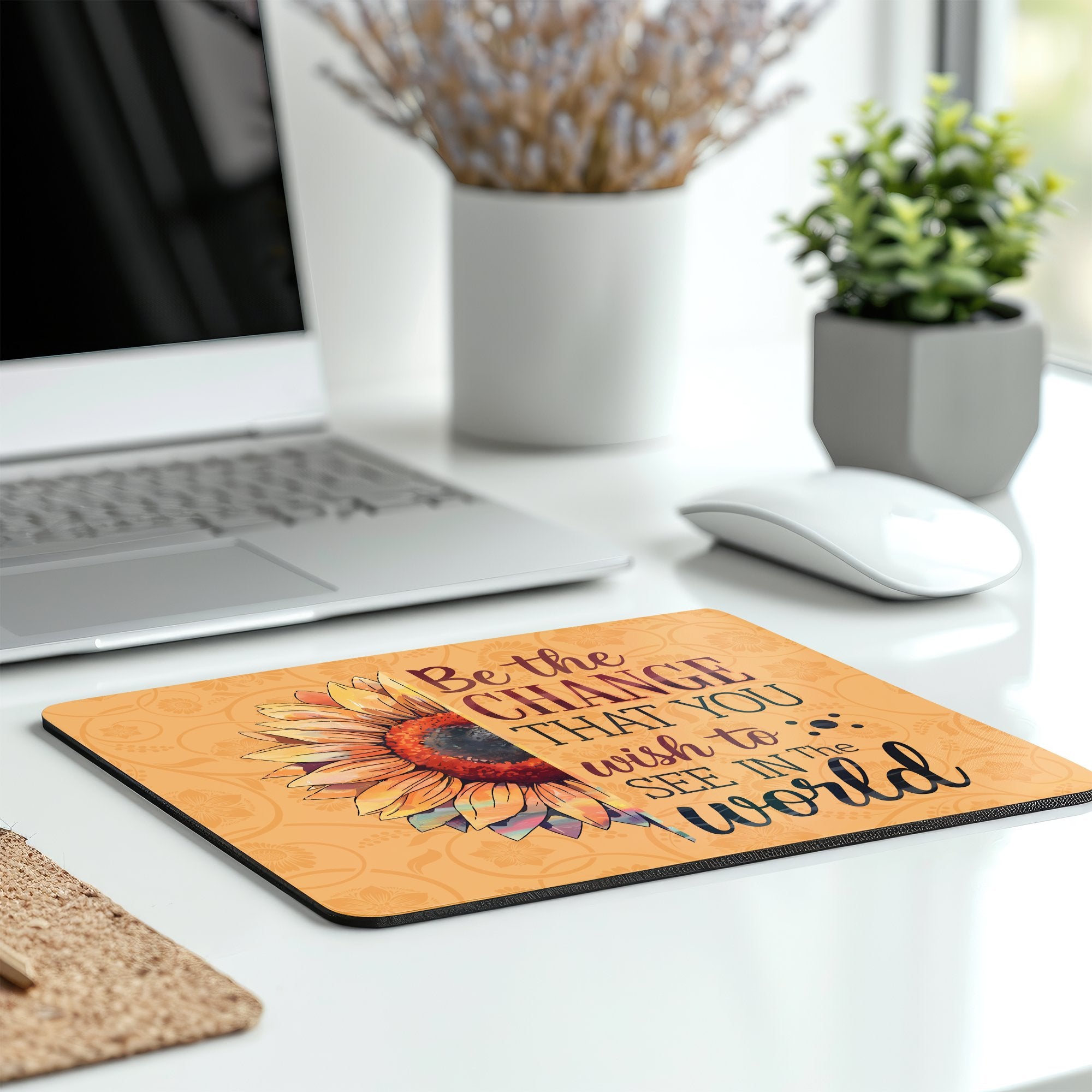 Motivational Sunflower Be The Change Mouse Pad product