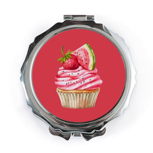 Strawberry Cupcake Pocket Mirror, Cute Foodie Makeup Mirror, Portable Compact Mirror, Trendy Fruit Slice Design, Gift for Her - Tawshia