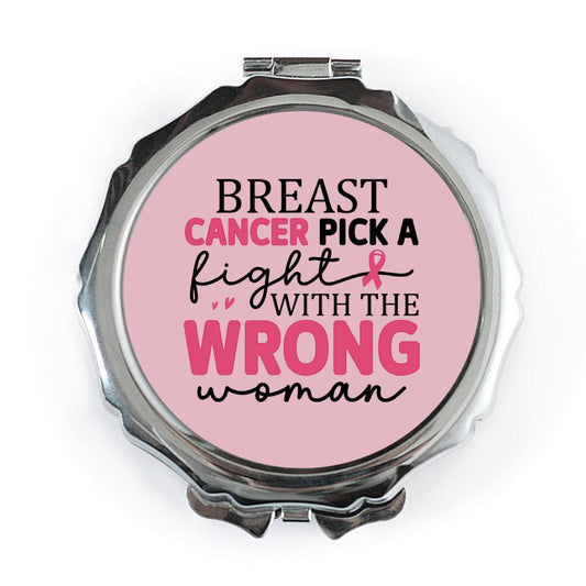 Breast Cancer Awareness Pocket Mirror, Pick A Fight, Wrong Woman, Strong Woman Gift, Survivor Gift, Pink Ribbon, Support Gift, Gift For Her - Tawshia