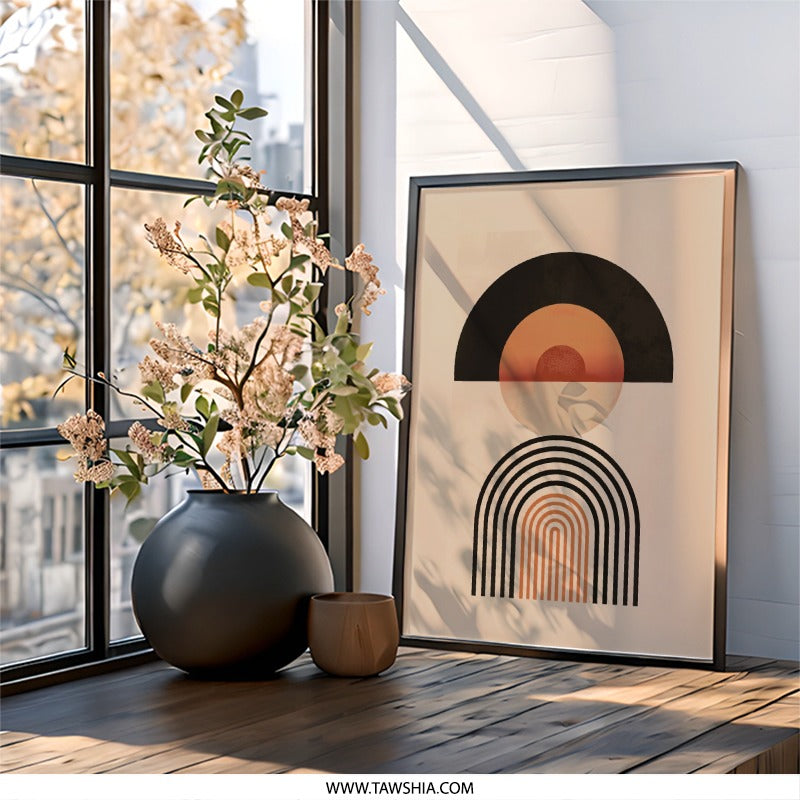 Abstract Shapes Wall Art, Modern Geometric Print, Minimalist Home Decor, Arch Circle Poster, Contemporary Art Print, Living Room Artwork - Tawshia