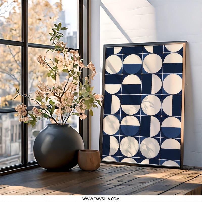 Geometric Wall Art, Navy Blue and White Circles, Modern Print, Abstract Home Decor, Minimalist Art, Unique Gift, Wall Decor (136 chars) - Tawshia