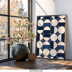 Geometric Wall Art, Navy Blue and White Circles, Modern Print, Abstract Home Decor, Minimalist Art, Unique Gift, Wall Decor (136 chars) - Tawshia