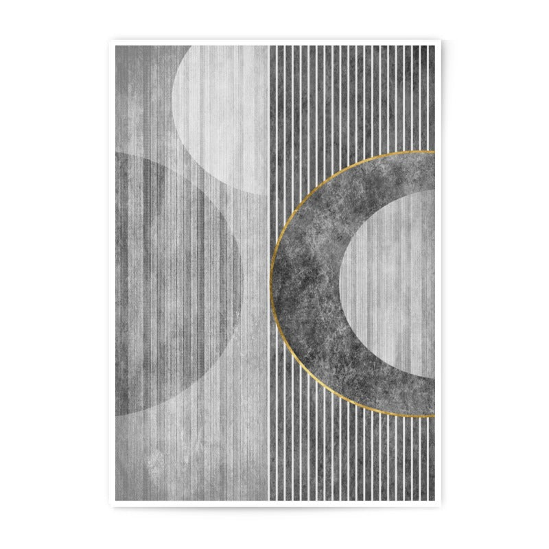 Modern Abstract Photographic Print, Geometric Art Print, Circle Line Art, Minimalist Wall Art, Grey and Gold Home Decor - Tawshia
