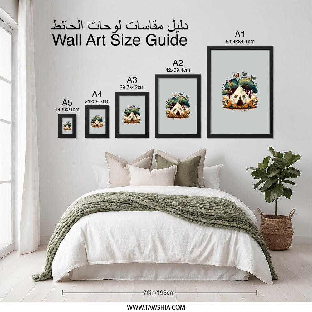 Camping Tent Wall Art, Butterfly Art Print, Nature Scenery Artwork, Modern Home Decor, Adventure Wall Decor, Tent and Butterfly Print - Tawshia