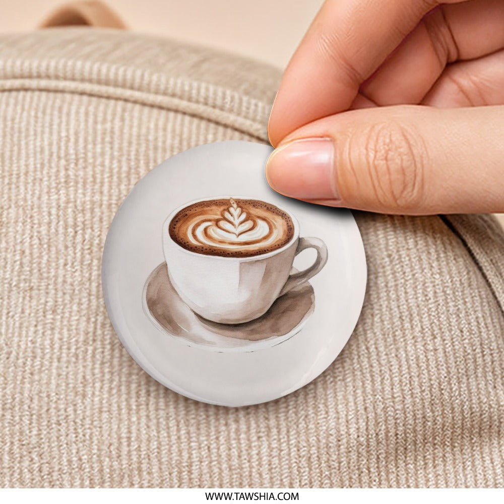 Latte Art Pinback Button, Coffee Lover Badge, Watercolor Drink Button, Caffeine Addict Gift, Cute Coffee Pin Button, Coffee Cup Pinback - Tawshia
