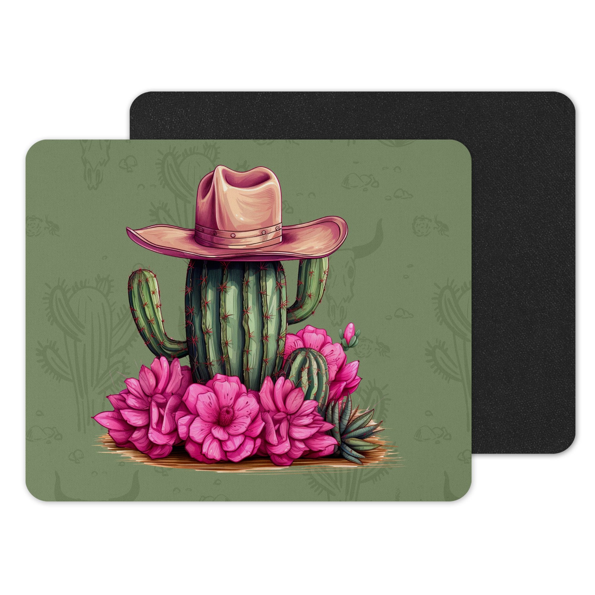Stylish Cactus in Cowboy Hat with Flowers Mouse Pad