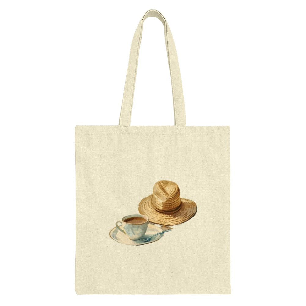 Straw Hat Tote Bag, Coffee Cup Design, Cute Tote, Artistic Tote, Book Bag, Everyday Tote, Unique Totes, Summer Tote, Gift For Her - Tawshia