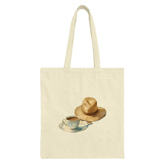 Straw Hat Tote Bag, Coffee Cup Design, Cute Tote, Artistic Tote, Book Bag, Everyday Tote, Unique Totes, Summer Tote, Gift For Her - Tawshia