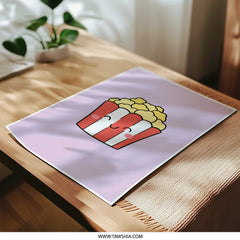 Cute Popcorn Photographic Prints, Kawaii Food Art, Smiling Snack Print, Foodie Gift, Kid's Room Decor, Modern Wall Art, Movie Night - Tawshia